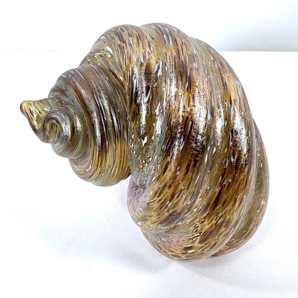 Cohn Stone Art Glass Seashell Sculpture Iridescent Gold Brown 1995 Signed - Picture 4 of 9